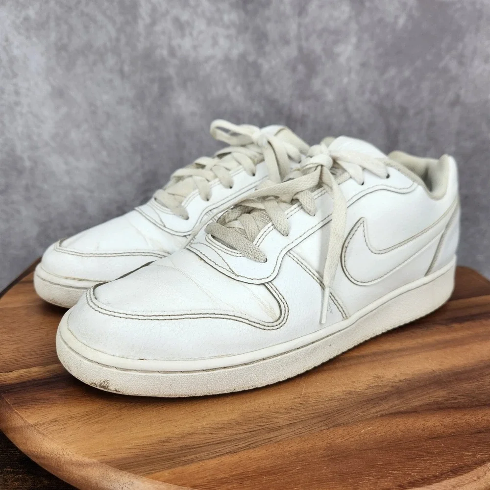Nike Ebernon Basketball‎ Shoes Mens 11 Triple White Leather Low Top Sneakers